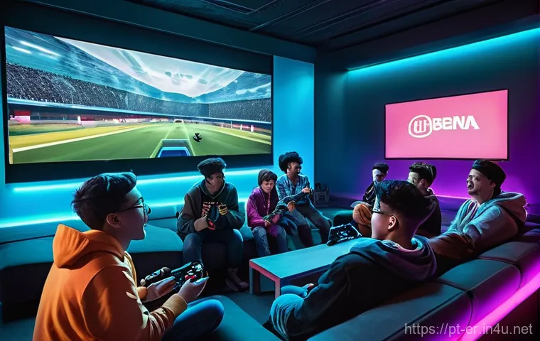 이터널리턴 커뮤니티 영향력 분석 - **Prompt:** A vibrant scene capturing the essence of a lively, diverse gaming community. A group of ...