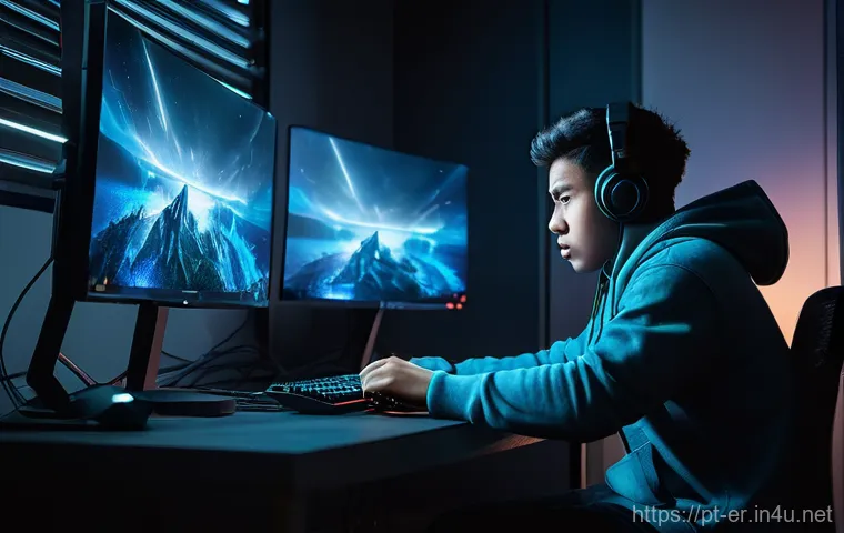 이터널리턴 네트워크 상태 점검 - **Prompt:** A young, diverse gamer, visibly frustrated, clenches their fists while staring intently ...