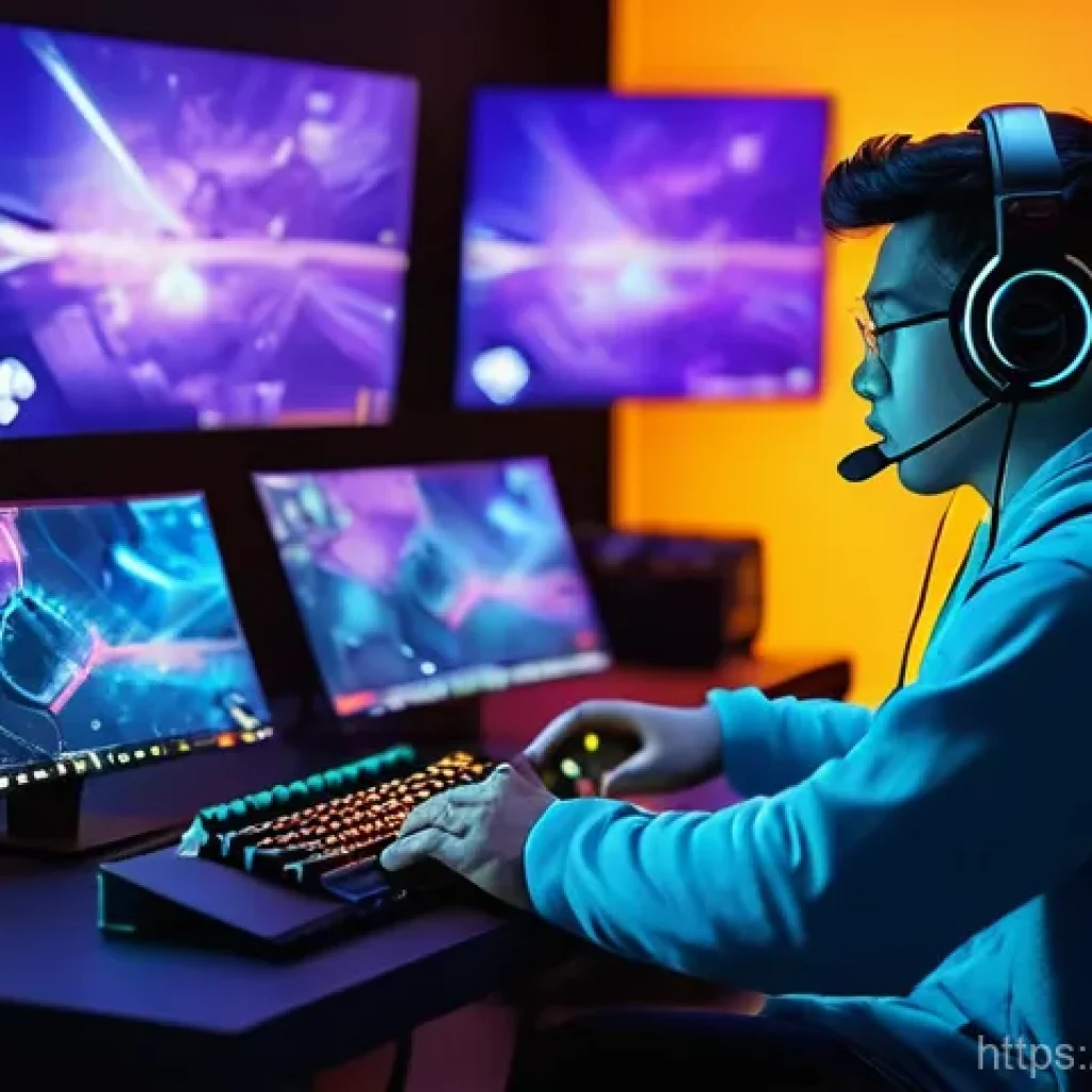 이터널리턴 실시간 데이터 시각화 - **Prompt:** "A focused gamer, late 20s, wearing comfortable, modest everyday clothing, sits in a mod...