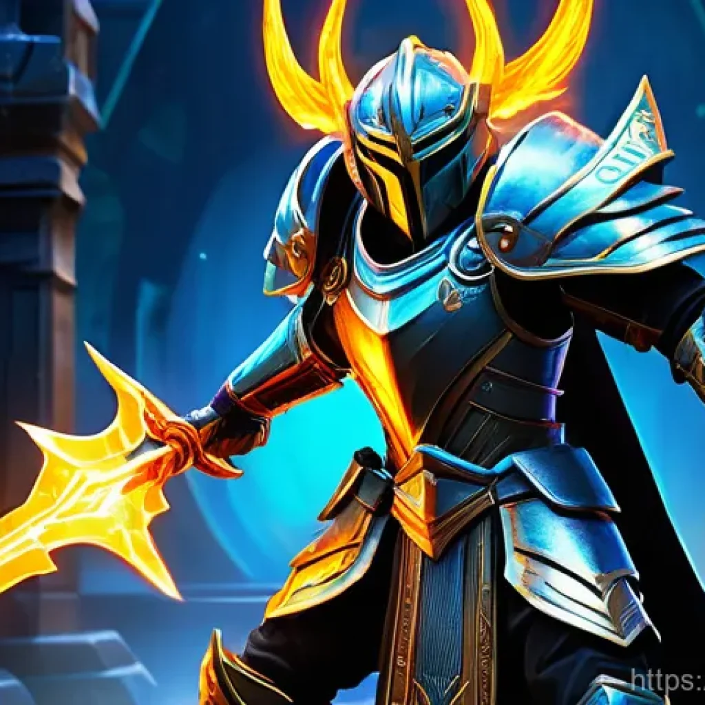 이터널리턴 캐릭터별 추천 장비 - **Dynamic Offensive Power Display** "A formidable warrior character, fully clad in intricate, fu...