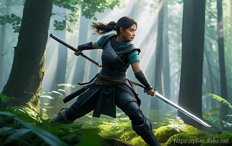 이터널리턴 캐릭터 선택의 디테일 - A dynamic, action-packed scene featuring Jackie from Eternal Return. She is depicted mid-lunge with ...