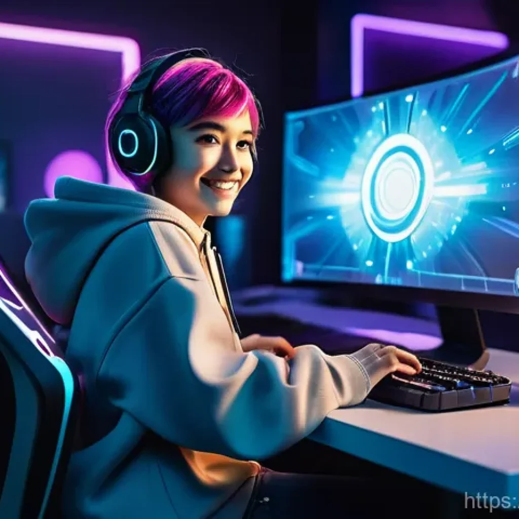 이터널리턴 무료 이벤트 참여법 - **Prompt:** A vibrant, dynamic image of a young adult gamer (female, early 20s, with short, stylish ...