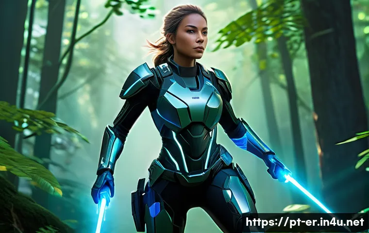 이터널리턴 플레이 타임 단축법 - A dynamic scene of a skilled female character in a futuristic battle arena inspired by Eternal Retur...