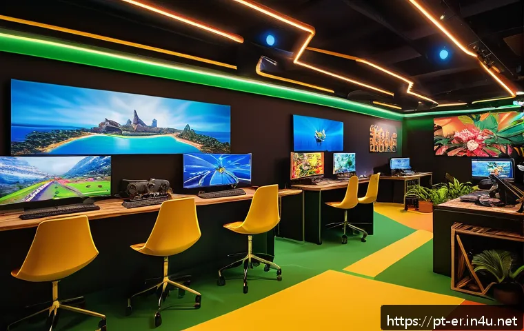이터널리턴 커뮤니티의 발전 - A vibrant Brazilian gaming community event scene, showcasing diverse players in casual esports attir...
