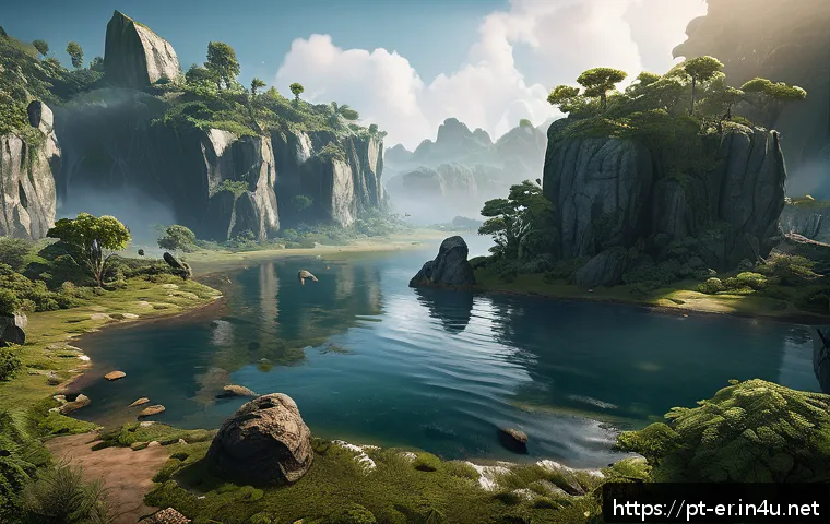 이터널리턴 클로즈드 베타 리뷰 - A dynamic, lush game map scene from Eternal Return featuring diverse biomes with unique resources an...
