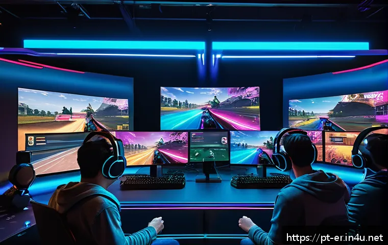 이터널리턴 시청자 참여 콘텐츠 제작 - A vibrant and dynamic esports tournament scene set in a modern streaming studio, featuring diverse p...