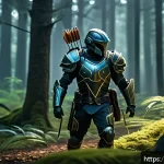 Home 22 이터널리턴 게임 시간 절약법 - A dynamic scene of a competitive Eternal Return match set in a vibrant, detailed forest map during d...