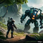 Home 19 이터널리턴 프로 경기 해설 - A dynamic battle scene in a lush, detailed forest terrain from the game Eternal Return, featuring a ...