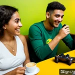 이터널리턴 유저 간담회 후기 - Photorealistic candid scene at a Brazilian gaming community meetup in São Paulo, diverse young adult...