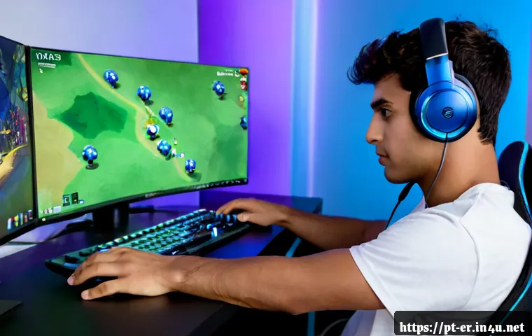 Home 17 이터널리턴 솔로 랭킹 팁 - Photorealistic Brazilian esports player focused at a clean gaming desk, studying a colorful multipla...